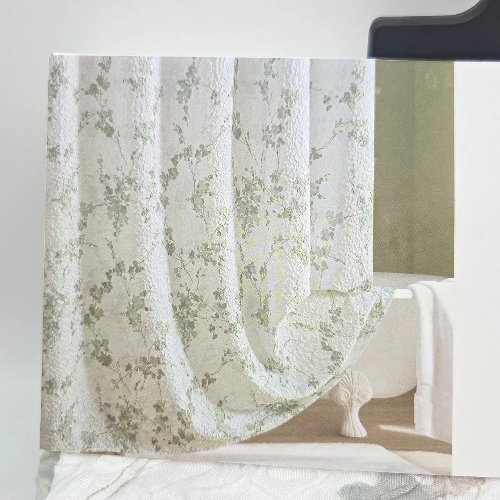 DKNY Wallflower Microsculpt Shower Curtain White Green Floral 72x72 NEW